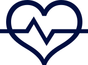 Icon of a heart with a heartbeat in dark blue 